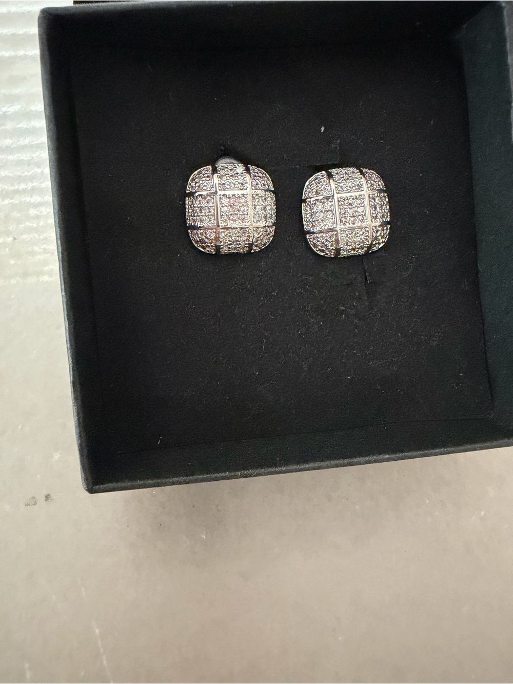 Pavé Grid Cushion Stud Earrings in Silver Tone